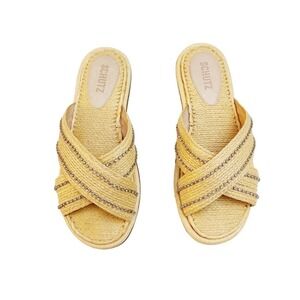Schutz Carlotta Canvas Straw Sandal Size 8.5 MINT